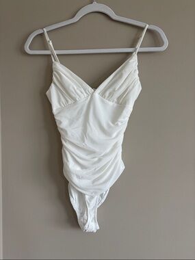 Princess Polly White V-Neck Ruched Bodysuit